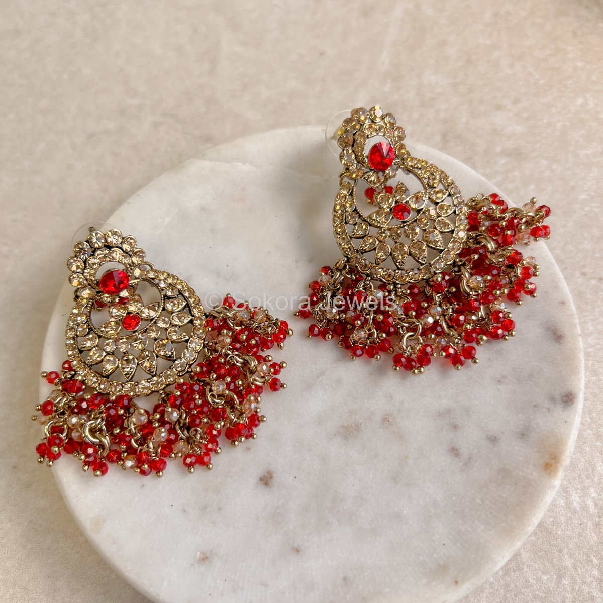 Amulya Small Earrings - Red - SOKORA JEWELSAmulya Small Earrings - Red