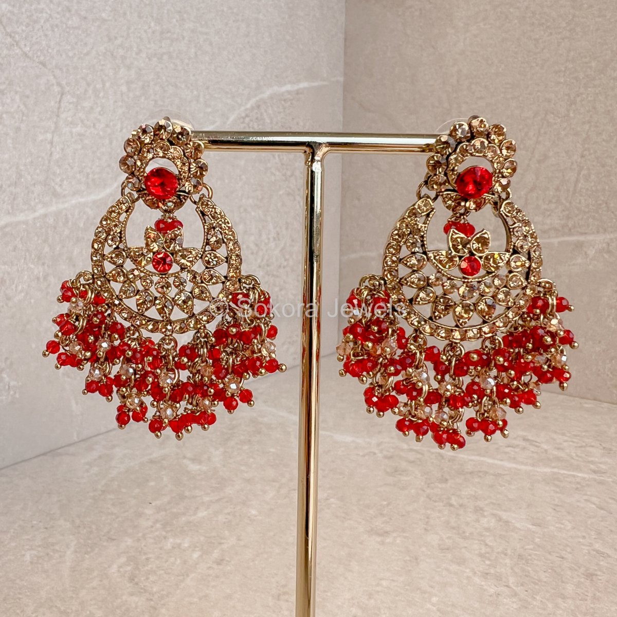 Amulya Small Earrings - Red - SOKORA JEWELSAmulya Small Earrings - Red