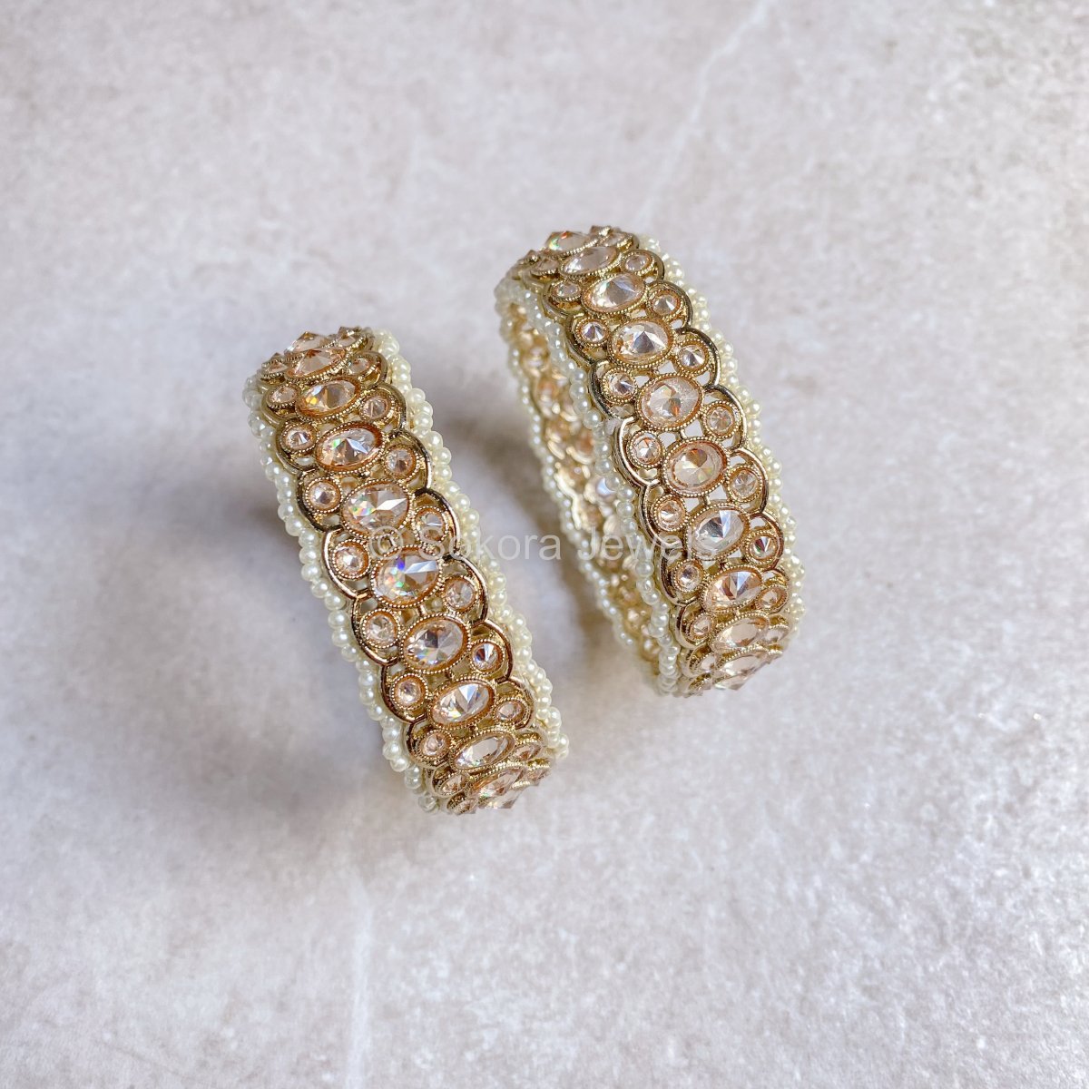 Chunky Detailed Crystal Bangles - Champagne - SOKORA JEWELSChunky Detailed Crystal Bangles - ChampagneBANGLES