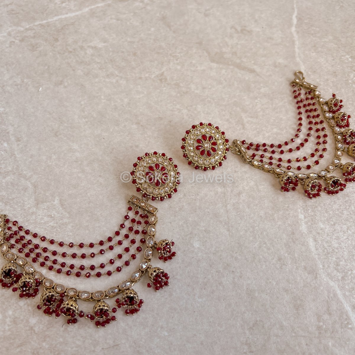 Hina Jhumka detail earrings - Maroon - SOKORA JEWELSHina Jhumka detail earrings - MaroonEARRINGS