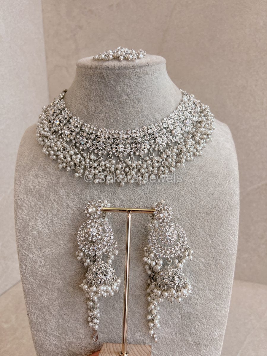 Lalita Silver Pearl Necklace Set – SOKORA JEWELS