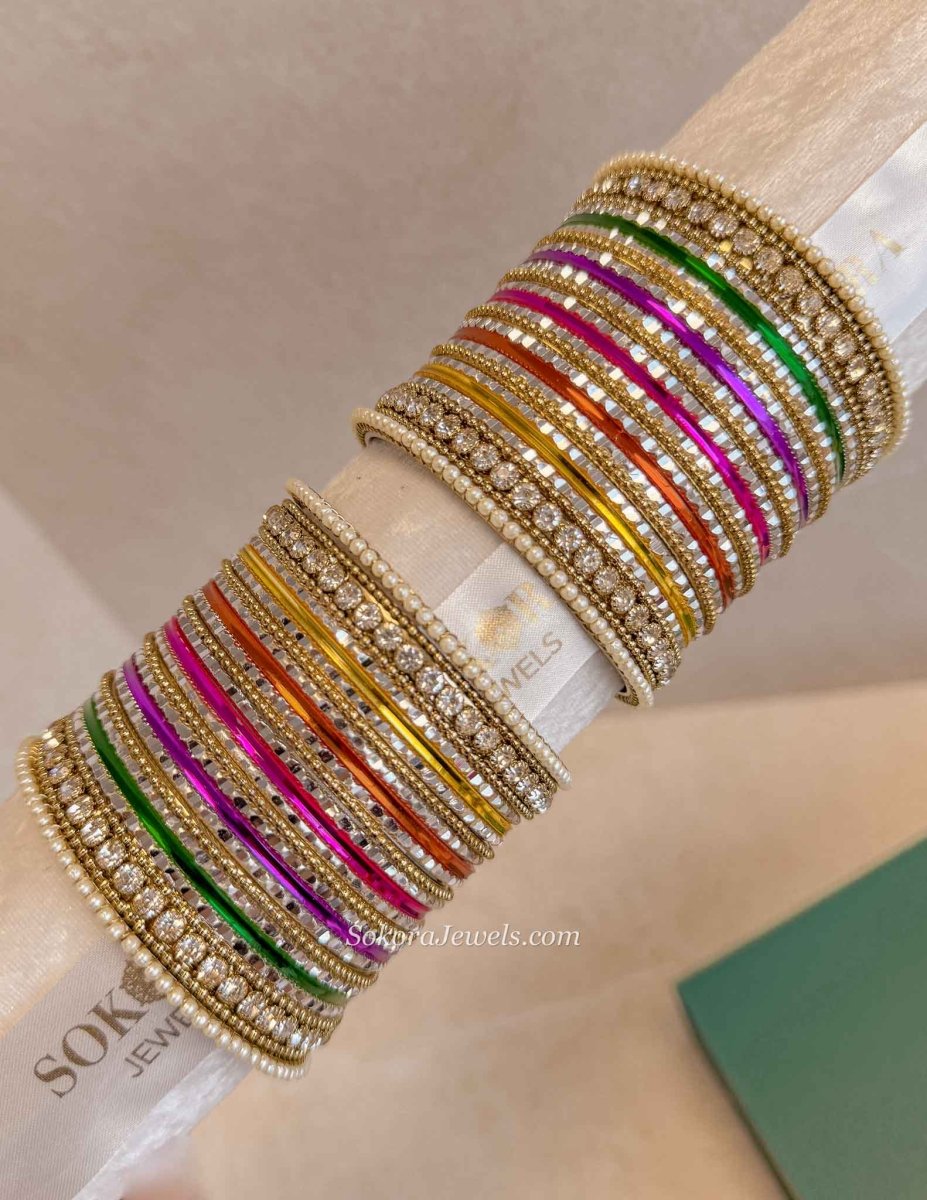 Multicolour Chrome Style Bangle Set – Mehndi & Sangeet Stack