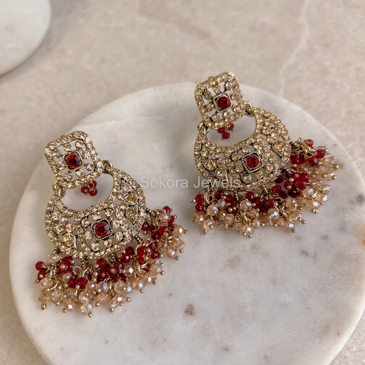 Qudsia Small Earrings - Maroon - SOKORA JEWELSQudsia Small Earrings - Maroon