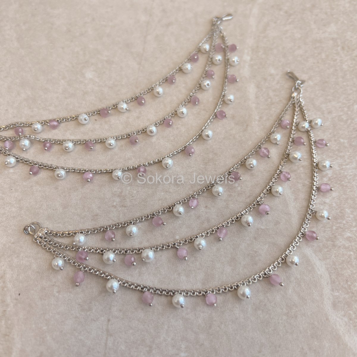 Silver and Light Pink Earring chains - SOKORA JEWELSSilver and Light Pink Earring chainsEARRINGS