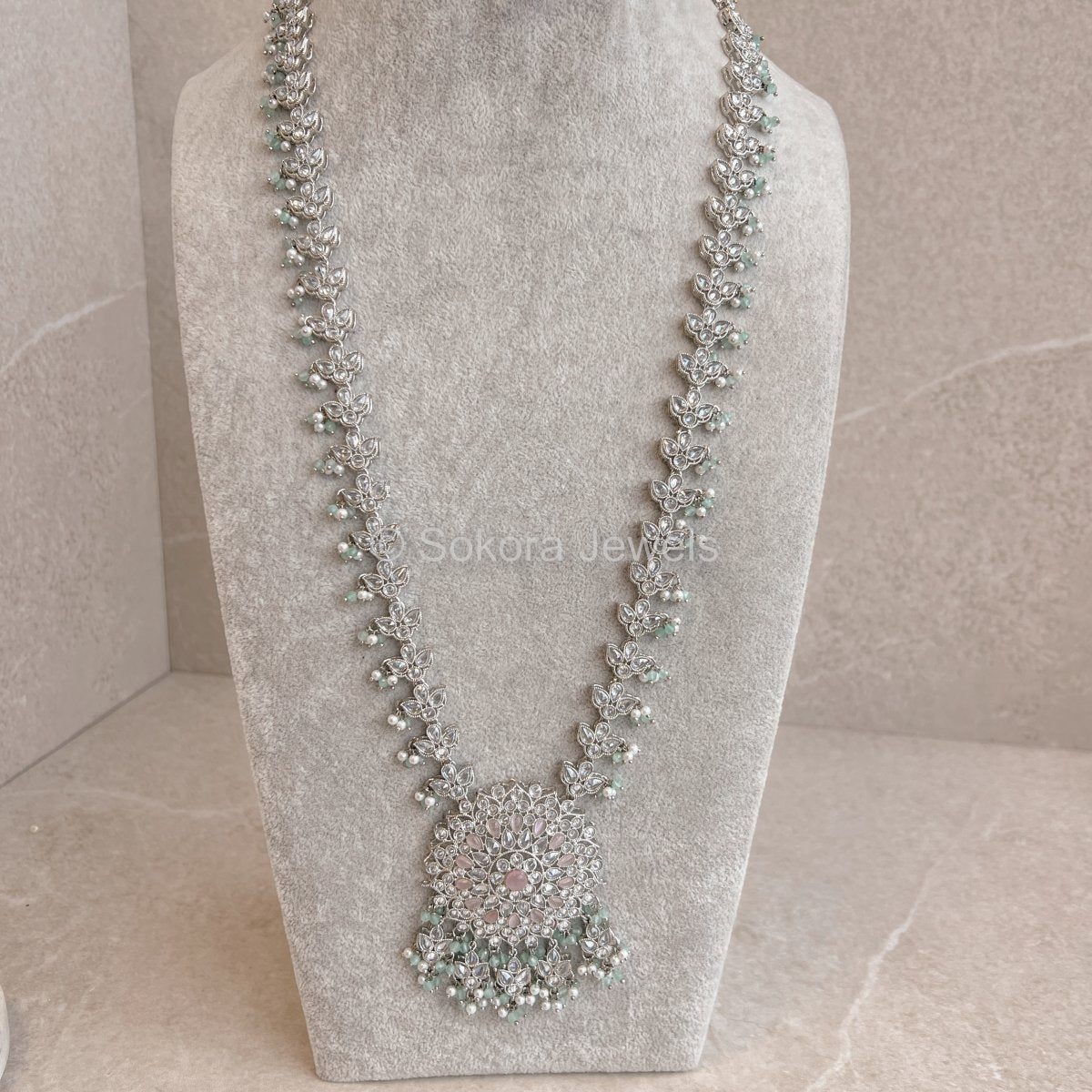 Taara Silver Long Necklace - Pastels - SOKORA JEWELSTaara Silver Long Necklace - Pastels