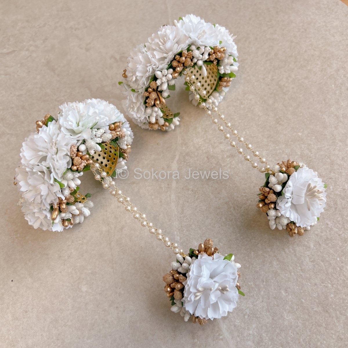 White Floral Hand Pieces - SOKORA JEWELSWhite Floral Hand Pieces