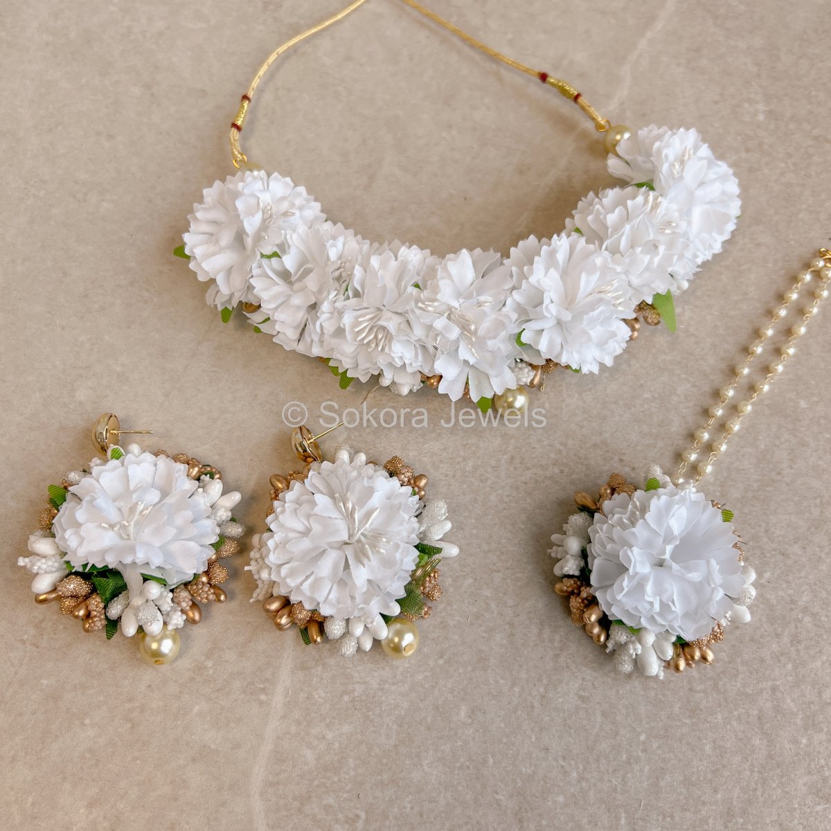 White Floral Necklace set - SOKORA JEWELSWhite Floral Necklace set