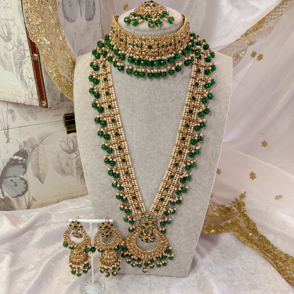 Aleesha Bridal Necklace set - Green – SOKORA JEWELS