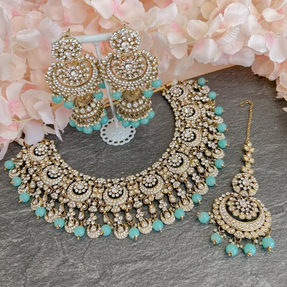 Avleen Bridal Necklace set - Turquoise – SOKORA JEWELS