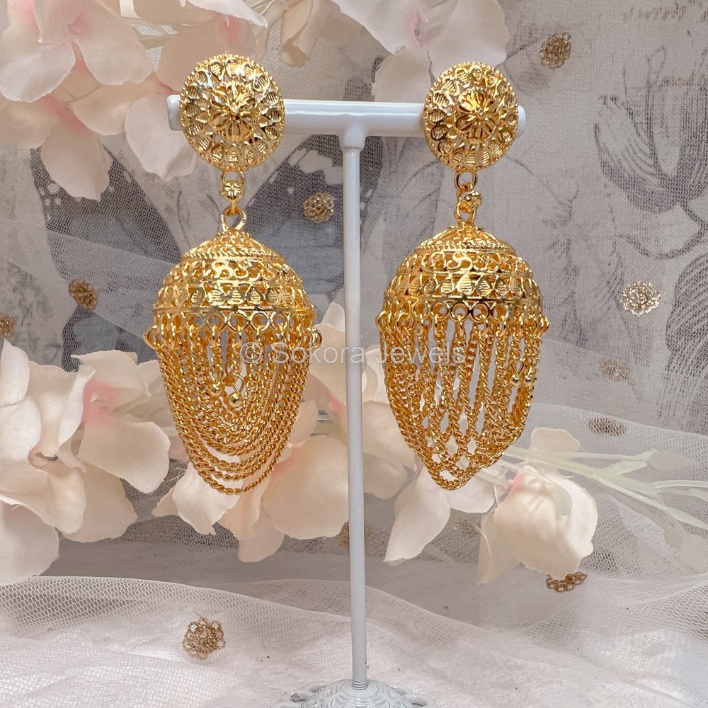 Gold jhumka design with on sale chain