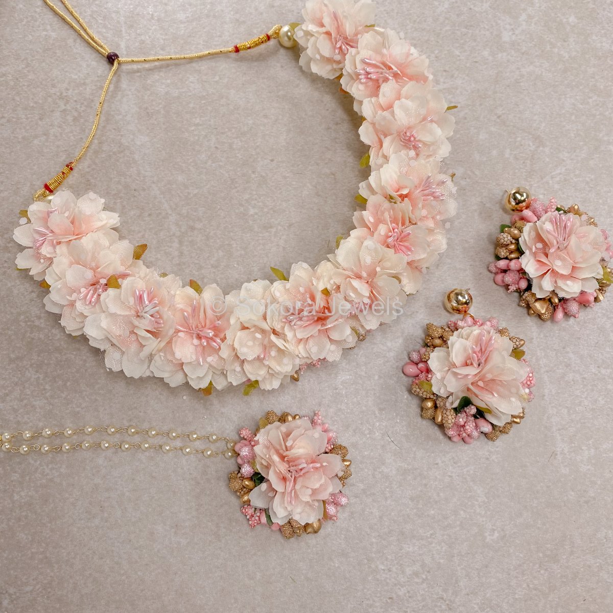 Floral Necklace set - Pink Blossom - SOKORA JEWELSFloral Necklace set - Pink Blossom