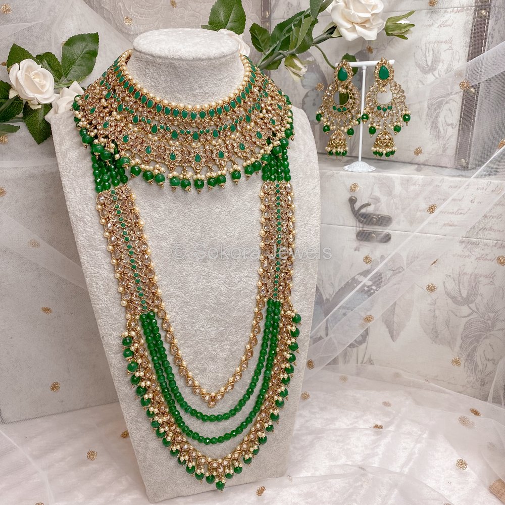 Green Bridal Necklace set - NO TIKKA – SOKORA JEWELS