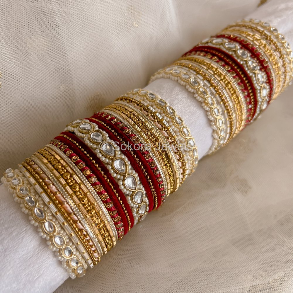 Silk thread bangles sales red and gold