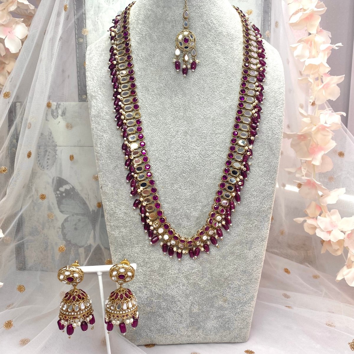 Long Mirrored Necklace set - Dark Purple - SOKORA JEWELSLong Mirrored Necklace set - Dark Purple