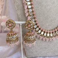 Long Mirrored Necklace set - Light Pink - SOKORA JEWELSLong Mirrored Necklace set - Light Pink