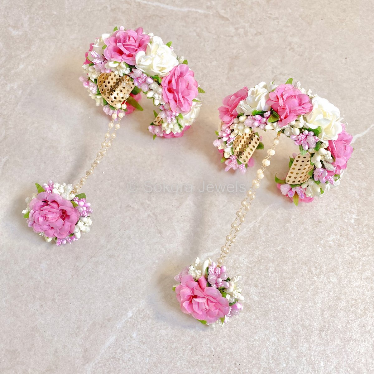 Pink Rose Floral Hand Pieces - SOKORA JEWELSPink Rose Floral Hand Pieces