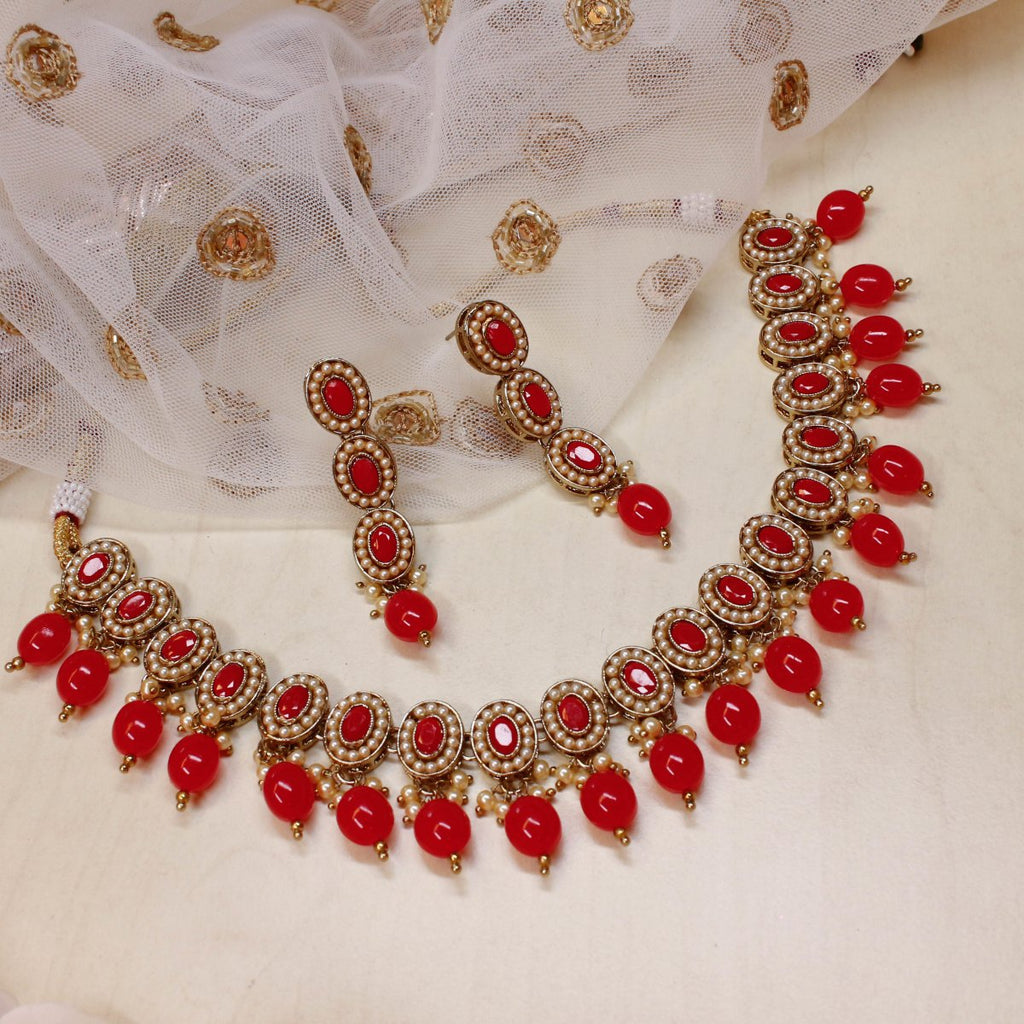 Shaan Slim Antique Necklace & Drop Earring Set – Sokora Jewels