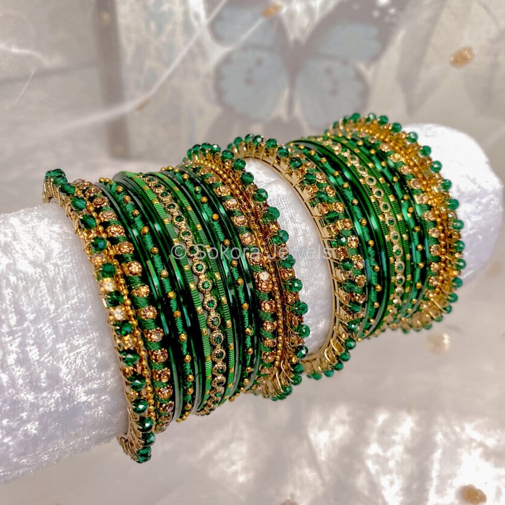 Sitara Bangle Set Green SOKORA JEWELS