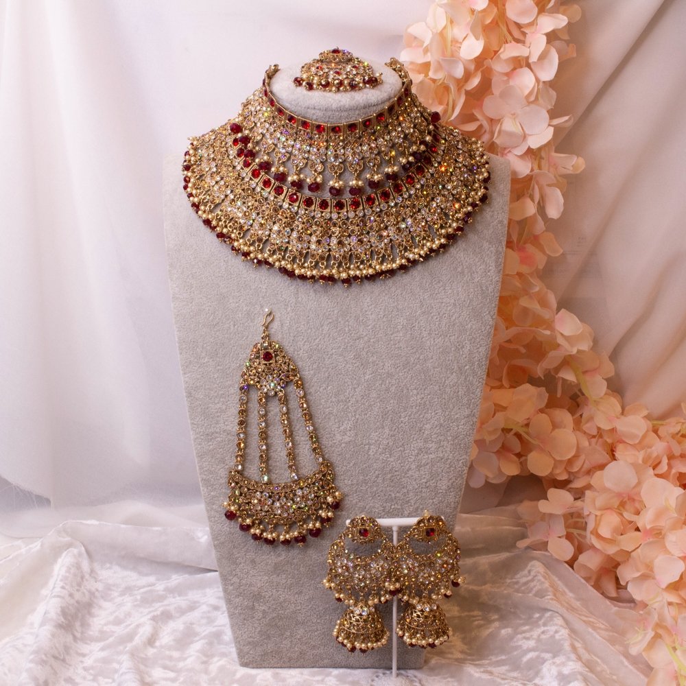 Tahera Bridal Double necklace set - Dark Red – SOKORA JEWELS