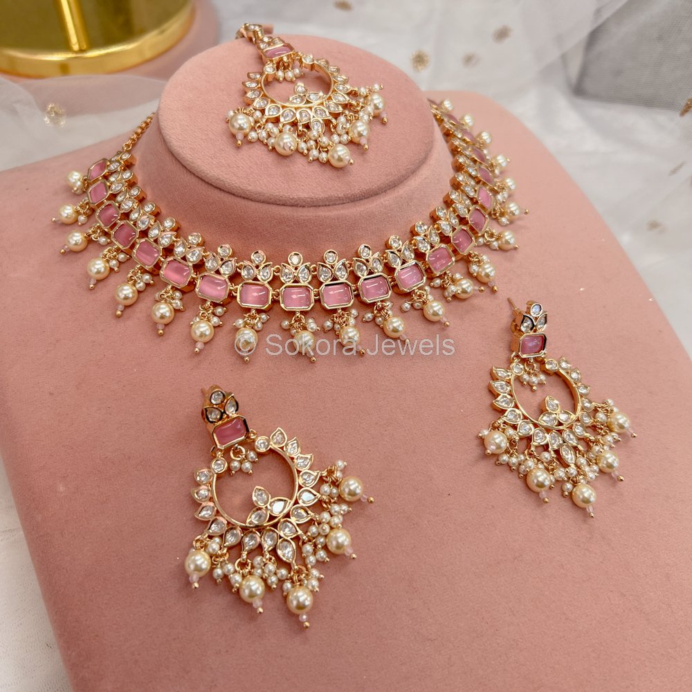 Pink kundan deals jewellery