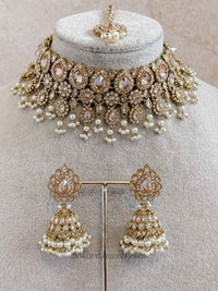 Mehnaaz Pearl Drop Choker Set - Champagne