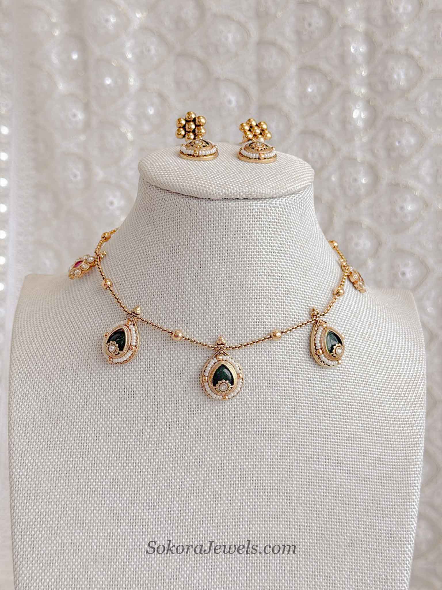 Dainty Kundan Green Drop Set