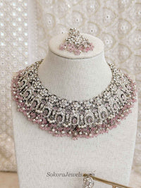 Sofia Silver Necklace Set - Pink