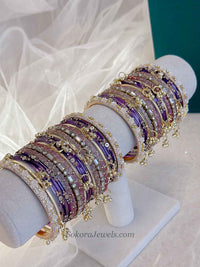 Bridal Pink & Purple Glass Bangles Set - 2.6