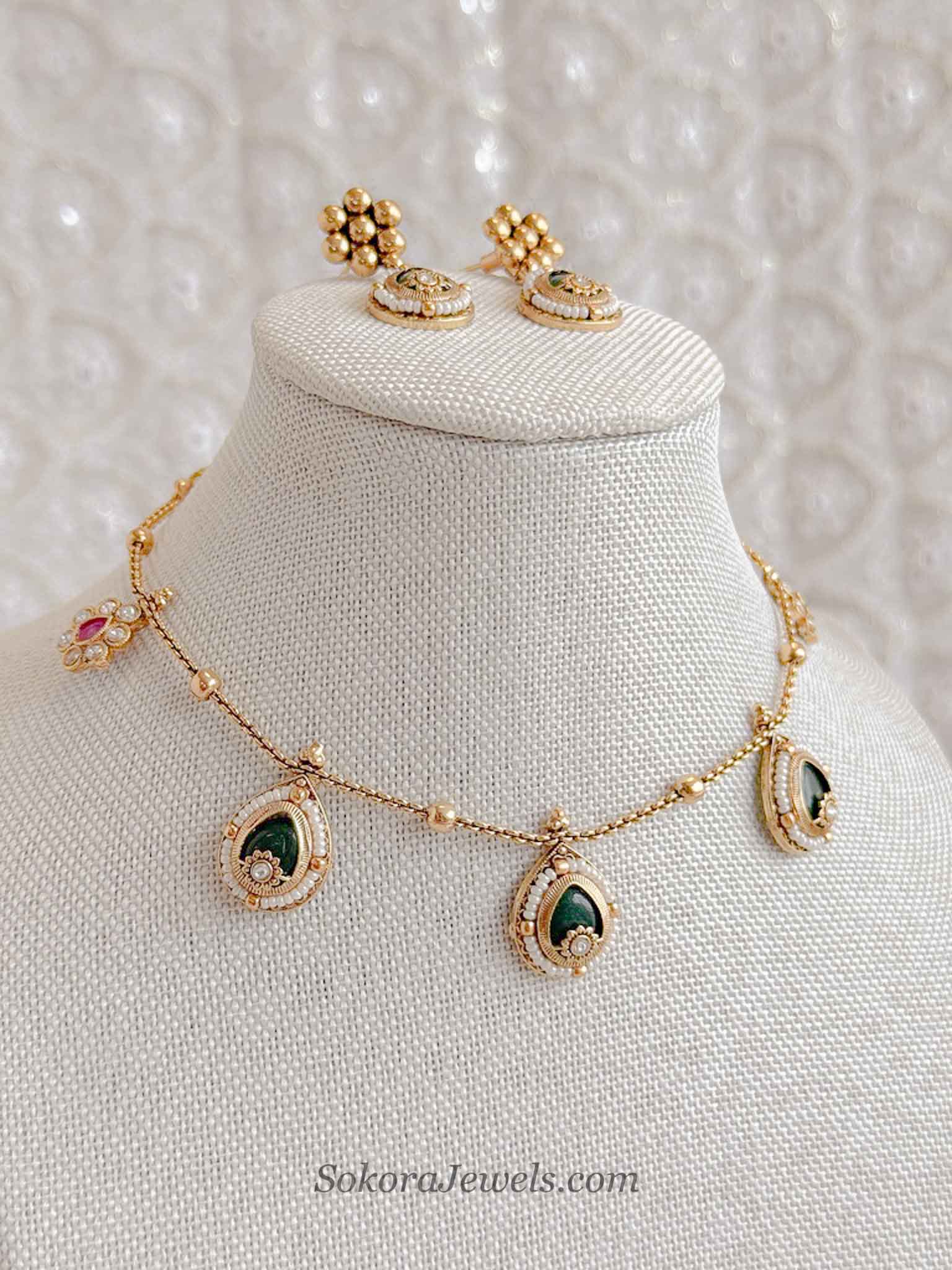 Dainty Kundan Green Drop Set