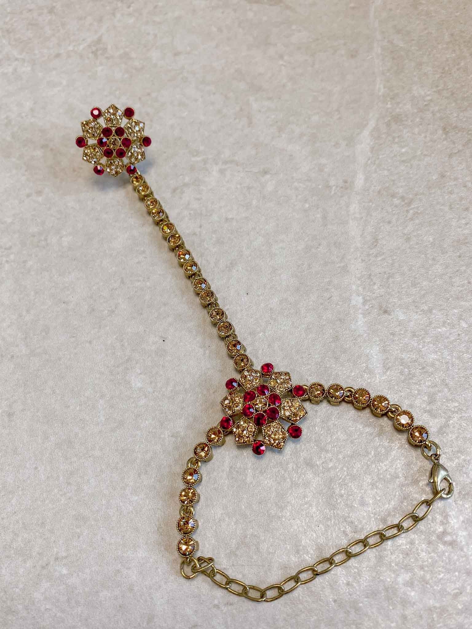 Antique Gold Hand Harness -  Maroon
