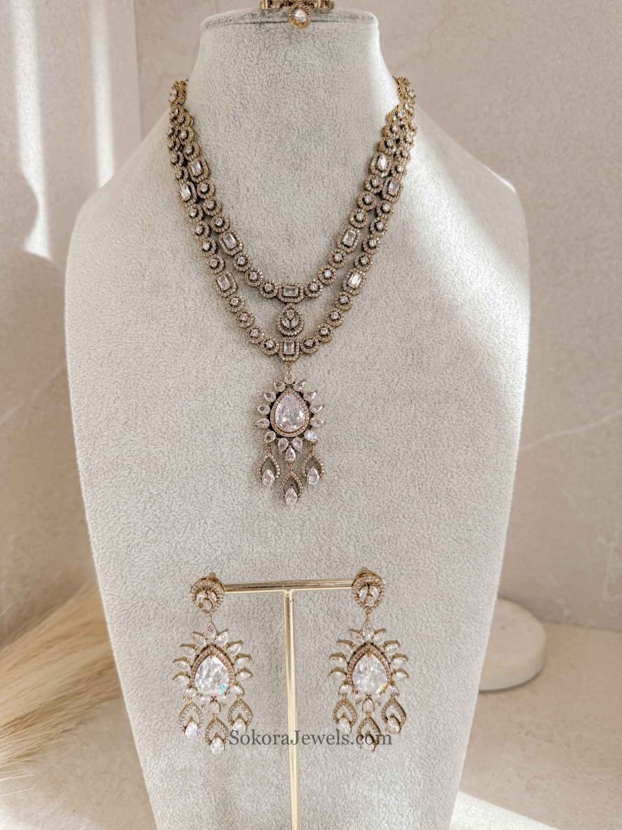 2 line Mid Length Antique Diamante Set - SOKORA JEWELS2 line Mid Length Antique Diamante SetNECKLACE SETS