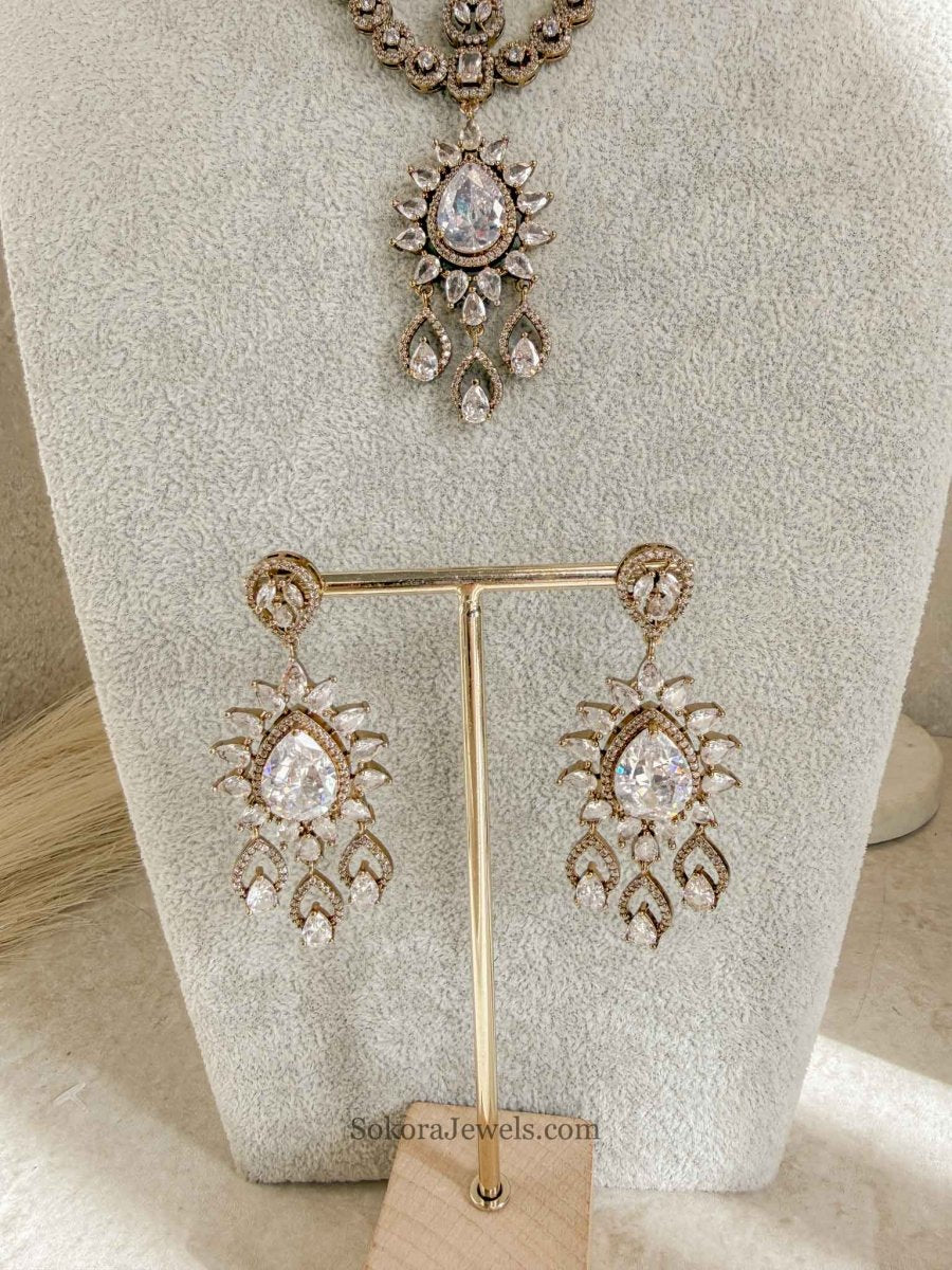 2 line Mid Length Antique Diamante Set - SOKORA JEWELS2 line Mid Length Antique Diamante SetNECKLACE SETS