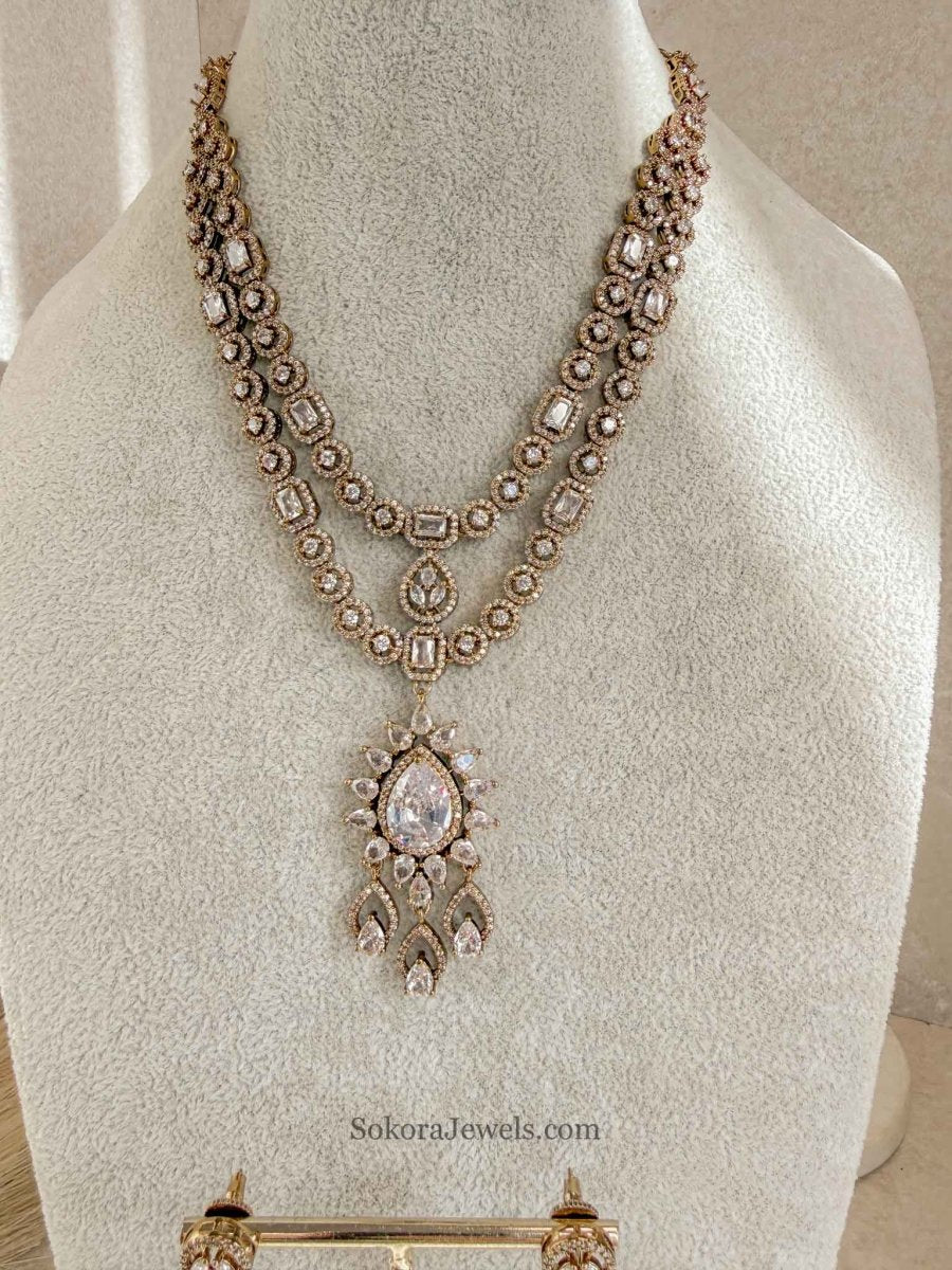 2 line Mid Length Antique Diamante Set - SOKORA JEWELS2 line Mid Length Antique Diamante SetNECKLACE SETS