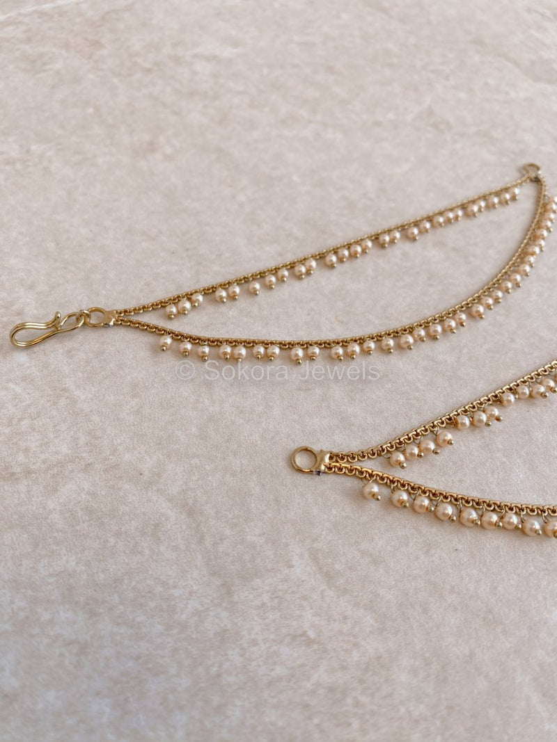 2 Line Pearl and Antique Gold Earring Chains - SOKORA JEWELS2 Line Pearl and Antique Gold Earring ChainsEARRINGS