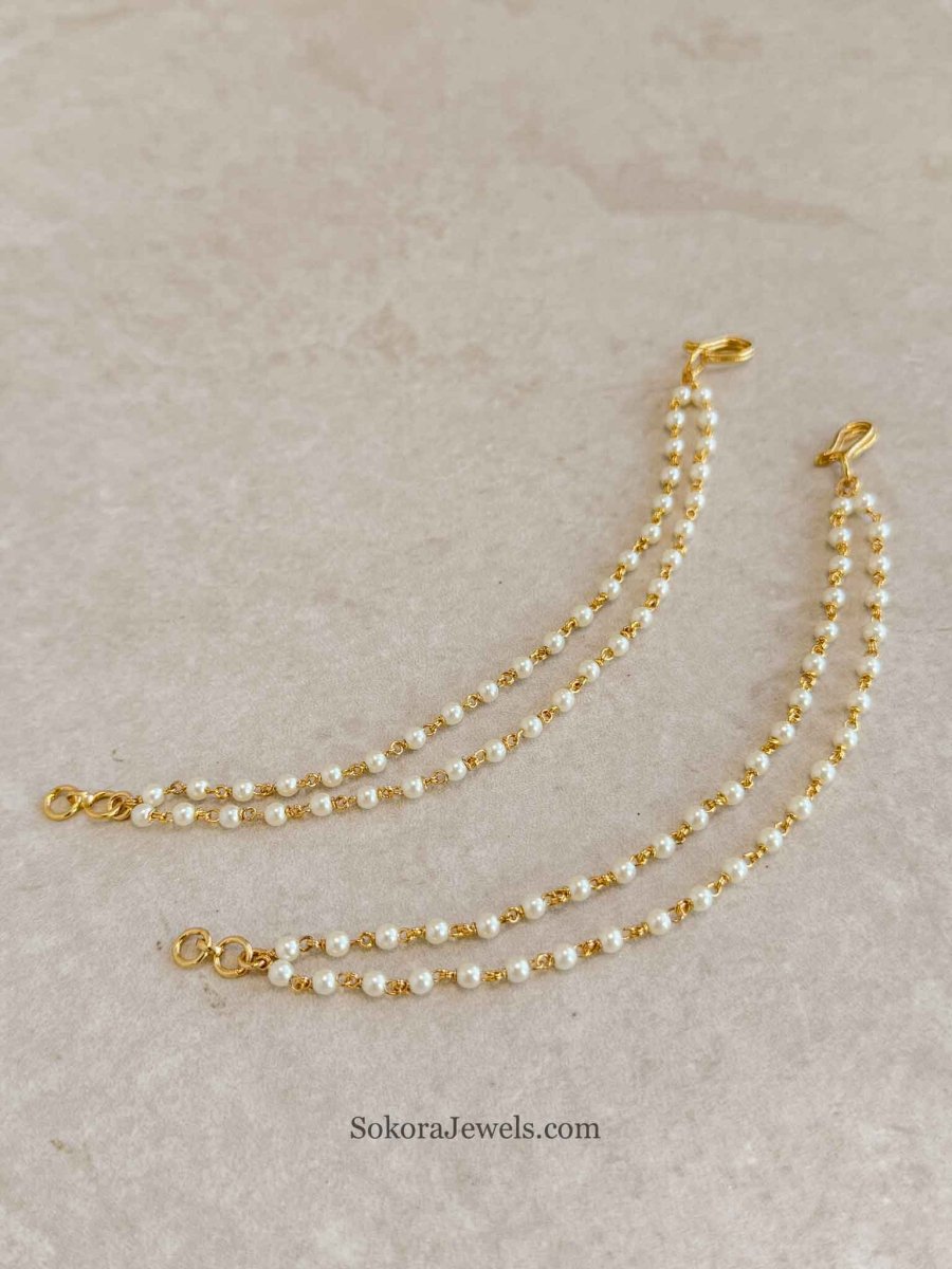 2 Line Pearl and Bright Gold Earring Chains - SOKORA JEWELS2 Line Pearl and Bright Gold Earring ChainsEARRINGS