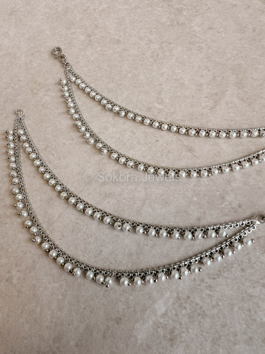 2 Line Pearl and Silver Earring Chains - SOKORA JEWELS2 Line Pearl and Silver Earring ChainsEARRINGS