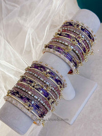Bridal Pink & Purple Glass Bangles Set - 2.6