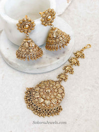 Heritage Gold Jhumka Earrings & Statement Tikka Set