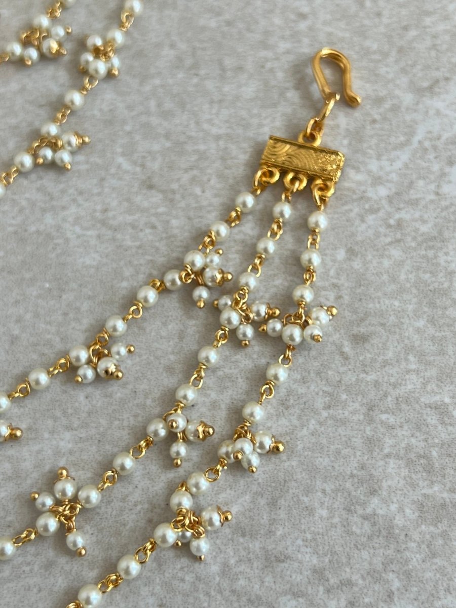 3 Line Bright Gold Pearl Earring Chains - SOKORA JEWELS3 Line Bright Gold Pearl Earring ChainsEARRINGS