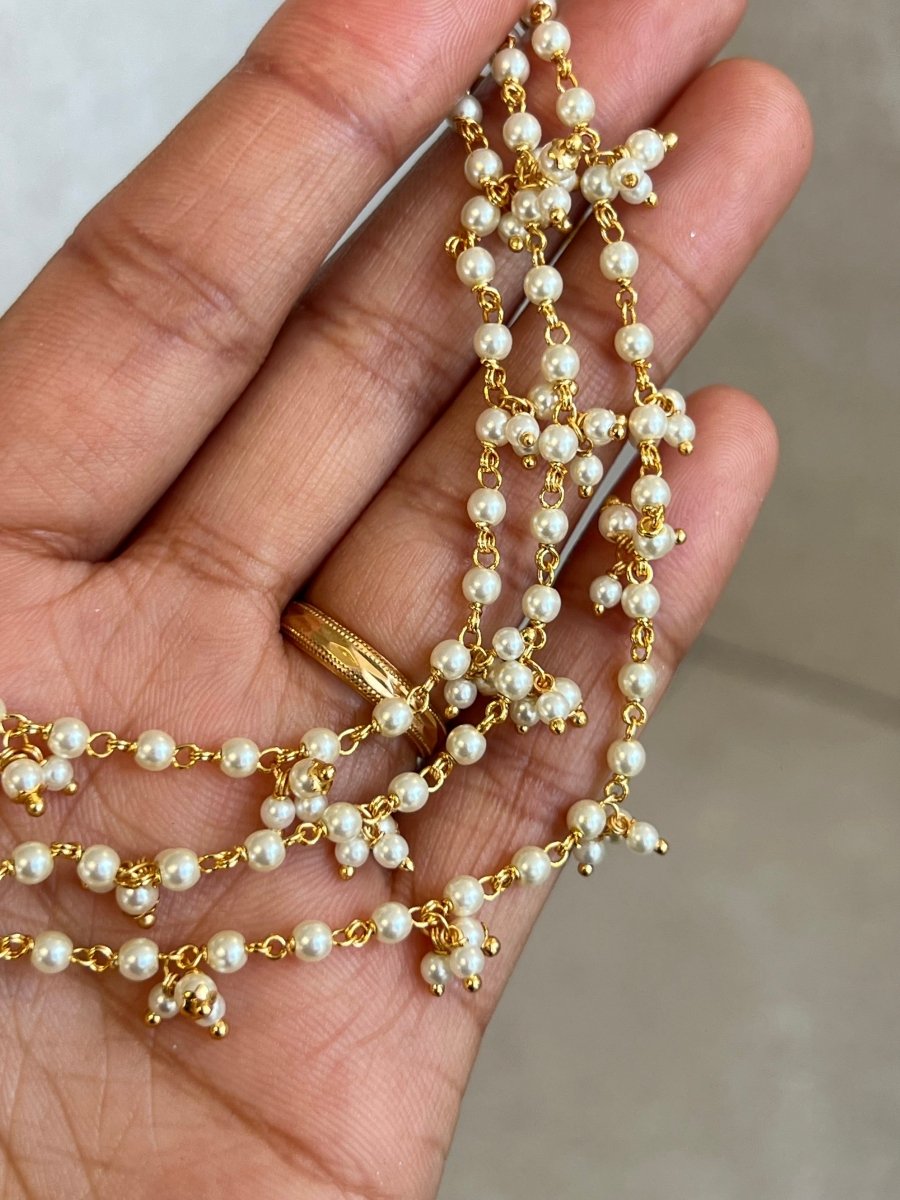 3 Line Bright Gold Pearl Earring Chains - SOKORA JEWELS3 Line Bright Gold Pearl Earring ChainsEARRINGS