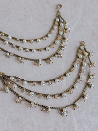 3 Line Clustered Pearl & Golden Bead Drop Earring Chains - SOKORA JEWELS3 Line Clustered Pearl & Golden Bead Drop Earring ChainsEARRINGS
