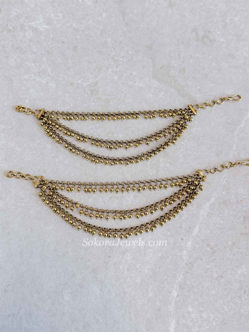 3 Line Gold Ball Earring Chains - SOKORA JEWELS3 Line Gold Ball Earring ChainsEARRINGS