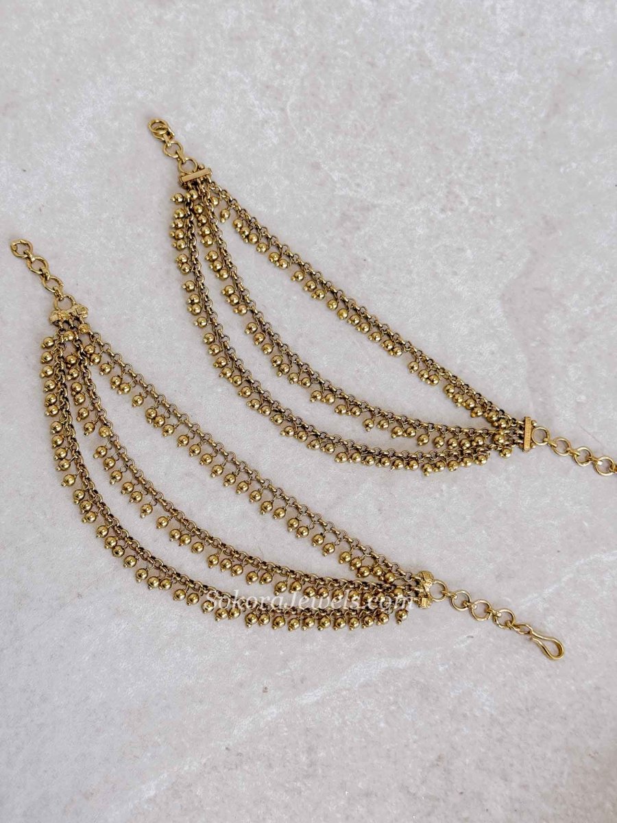 3 Line Gold Ball Earring Chains - SOKORA JEWELS3 Line Gold Ball Earring ChainsEARRINGS