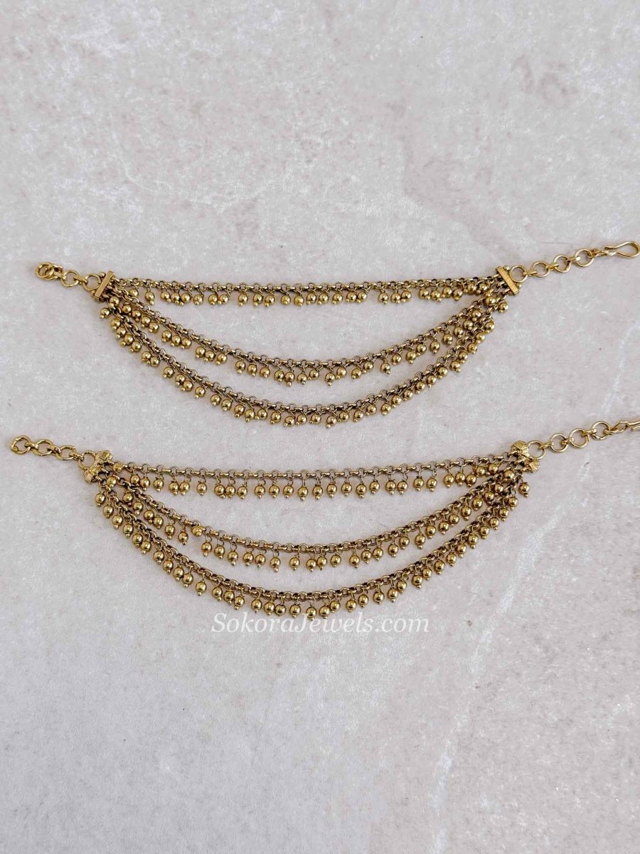 3 Line Gold Ball Earring Chains - SOKORA JEWELS3 Line Gold Ball Earring ChainsEARRINGS
