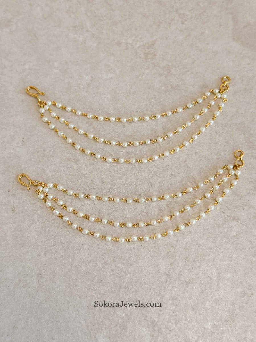 3 Line Gold & Pearl Earring Chains - SOKORA JEWELS3 Line Gold & Pearl Earring ChainsEARRINGS