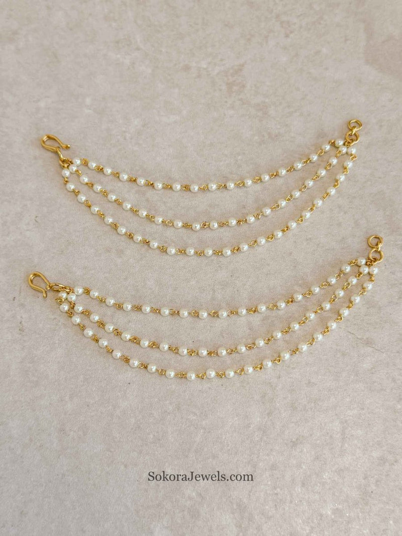 3 Line Gold & Pearl Earring Chains - SOKORA JEWELS3 Line Gold & Pearl Earring ChainsEARRINGS