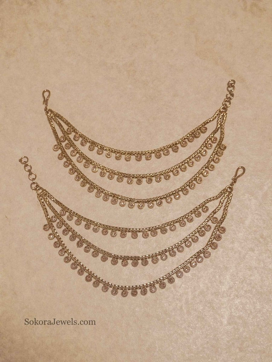 3 Line Golden Crystal Earring chains (Sahara) - SOKORA JEWELS3 Line Golden Crystal Earring chains (Sahara)EARRINGS