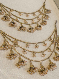 3 Line Golden Crystal & Jhumka Earring chains - SOKORA JEWELS3 Line Golden Crystal & Jhumka Earring chainsEARRINGS
