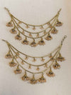3 Line Golden Crystal & Jhumka Earring chains - SOKORA JEWELS3 Line Golden Crystal & Jhumka Earring chainsEARRINGS