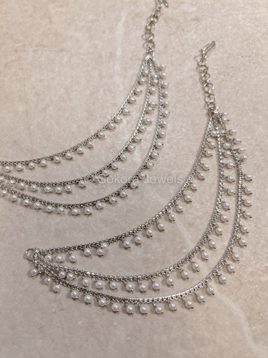 3 Line Pearl and Silver Earring Chains - SOKORA JEWELS3 Line Pearl and Silver Earring ChainsEARRINGS